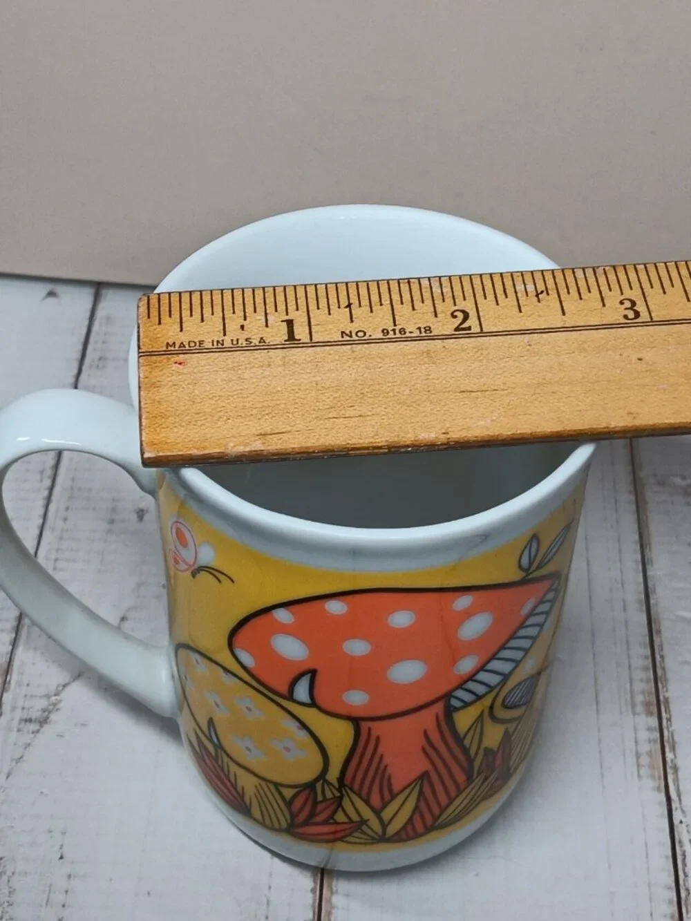 VTG Goodwood Mushrooms Mug 1970s Kitsch Bright Orange Yellow Cup CottageCore